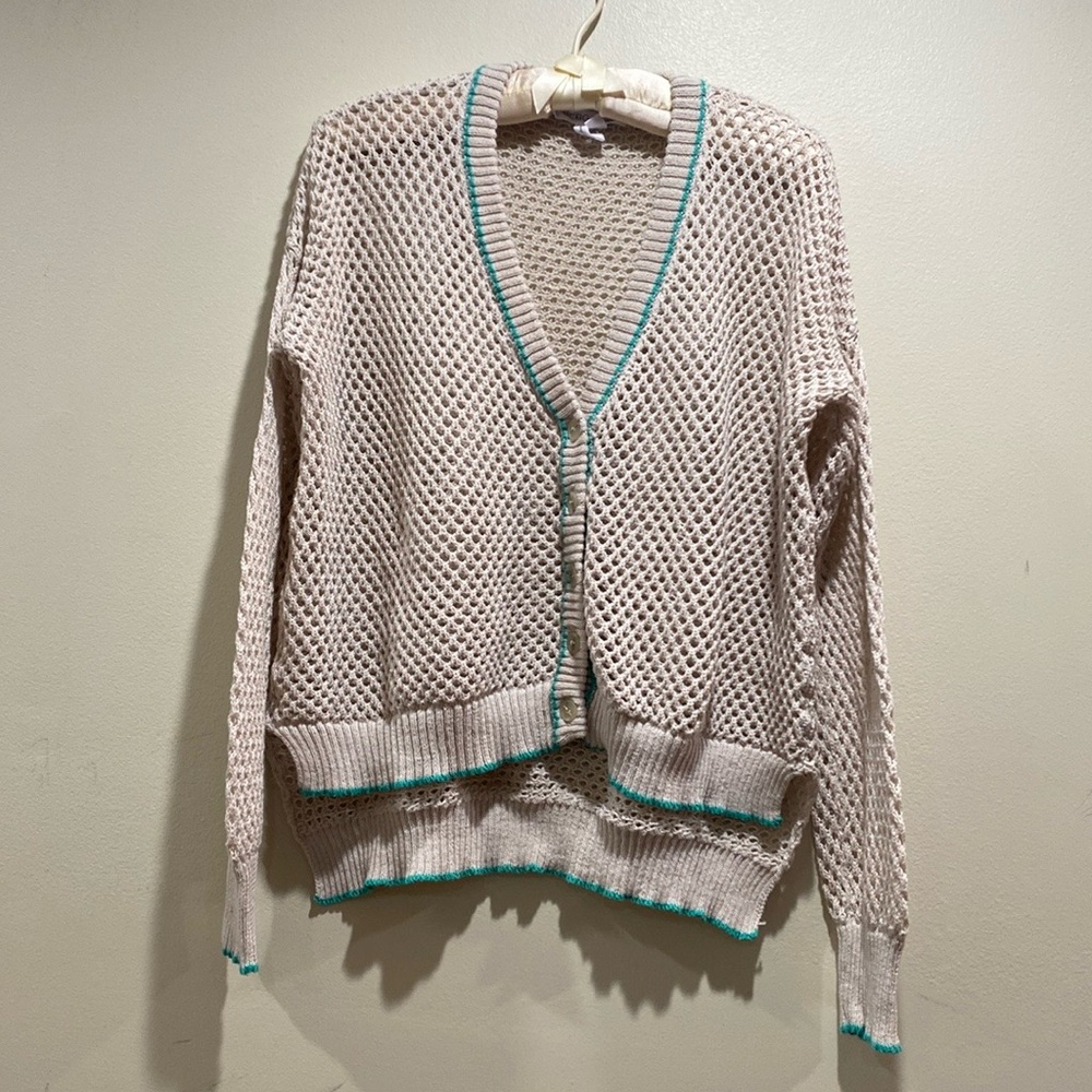 BCBGeneration oversized, crochet, button down cardigan Boho-Chic, Coastal Casual